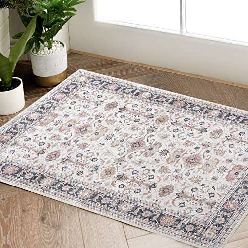 topick fußmatte 60x90 cm vintage blumen teppich rutschfest waschbar für eingangsbereich küche badezimmer wohnzimmer schlafzimmer braun