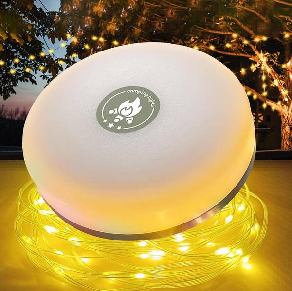 Camping Lichterkette 10m, aufrollbar, USB aufladbar, 8 Modi, tragbar