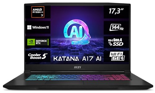 msi katana a17 ai gaming laptop, schwarz, b8vf-840, tz tastatur