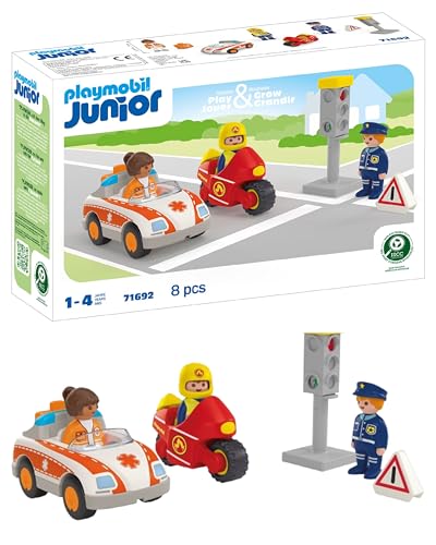 PLAYMOBIL JUNIOR Helden des Alltags 71692 für Kinder ab 1 Jahr, Ärztin, Feuerwehrmann, Polizist