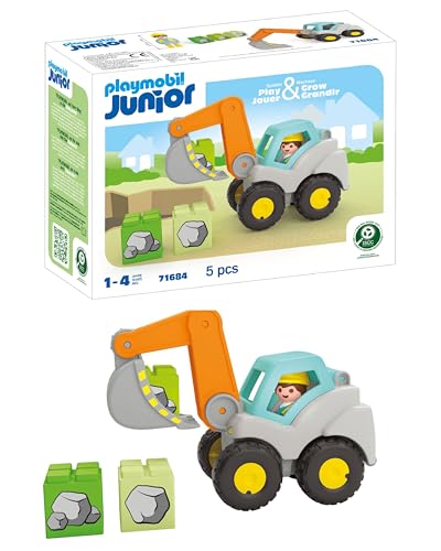 PLAYMOBIL Junior Schaufelbagger 71684, 5-teilig, biobasierter Kunststoff