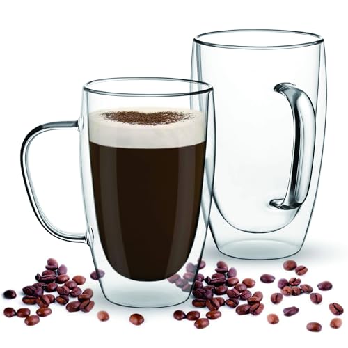 scjhmy doppelwandige glas kaffeetassen 450 ml set von 2 mit griff für espresso latte tee