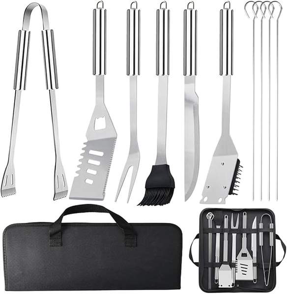 grillbesteck set 11-tlg edelstahl grillzubehör mit grillzange und grillgabel