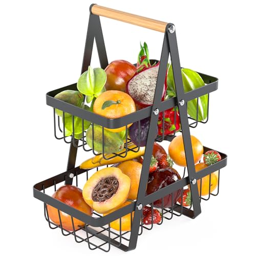 Produktbild: Cisivis obstkorb etagere 2-stöckig abnehmbar mit holzgriff, metall obstschale