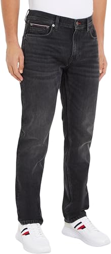 tommy hilfiger herren jeans schwarz straight leg aus baumwolle 28w/36l
