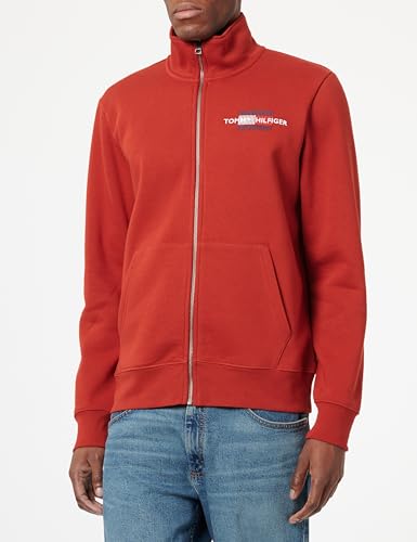 tommy hilfiger herren sweatshirt mit reißverschluss, steckkragen, rot, m