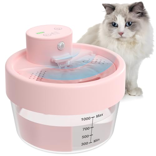 masbrill wasserbrunnen für katzen und hunde, kabellos, 1 l, mit bewegtungsmelder, rosa