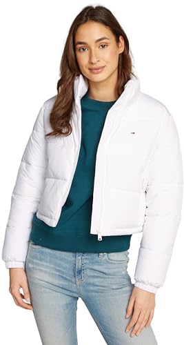 tommy jeans damen cropped pufferjacke kurz weiß, model l