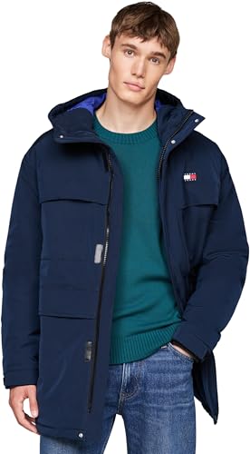 tommy jeans parka herren tech canvas kapuze blau dark night navy XL