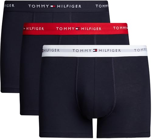 tommy hilfiger herren boxershorts trunks 3er pack mit logobund mehrfarbig L