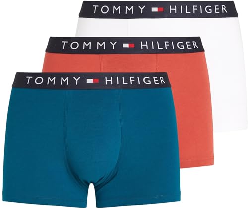 tommy hilfiger männer trunks 3er set beige terra red mid turq weiß M