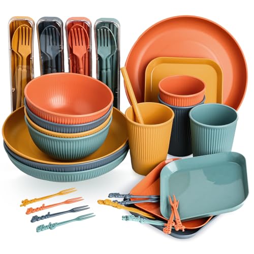 sour lemon camping geschirr set unzerbrechlich 52 teilig für 4 personen picknick