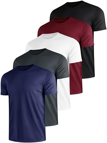Sport Herren T-Shirts 5er-Pack, schnelltrocknend, atmungsaktiv, Kurzarm, M
