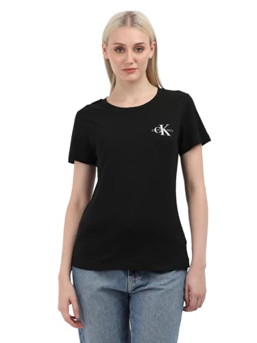 calvin klein jeans damen t-shirt kurzarm weiß ck black ivory, größe L