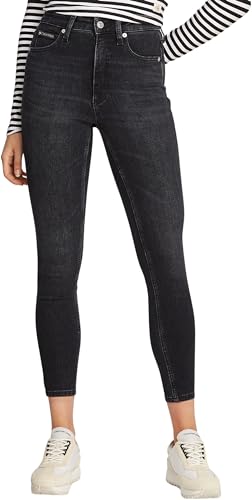 calvin klein jeans damen hose skinny fit hoch geschnitten ankle schwarz 25W