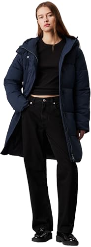 calvin klein jeans pufferjacke damen blau ink xs mit logo-belt