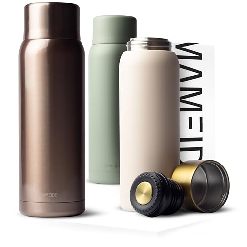mameido thermoskanne edelstahl 1 l mit becher, 12h isoliert, auslaufsicher, rosenquarz