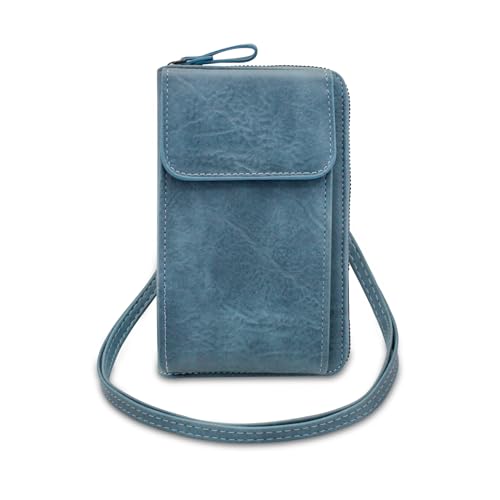 handy crossbody tasche wisepoint, pu-leder telefonbörse mit strap, blau