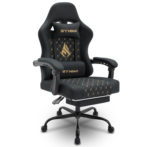 symino gaming chair racing mit fußstütze, ergonomisch, schwarz, 200 kg, pu-leder