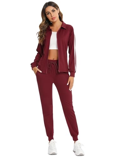 gyabnw damen trainingsanzug set, 2-teilig, joggingsanzug für sport, bordeaux, xl