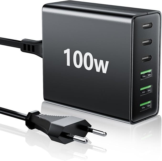 USB C Ladegerät 100W 6-Port, Schnellladen für iPad, iPhone und Smartphones