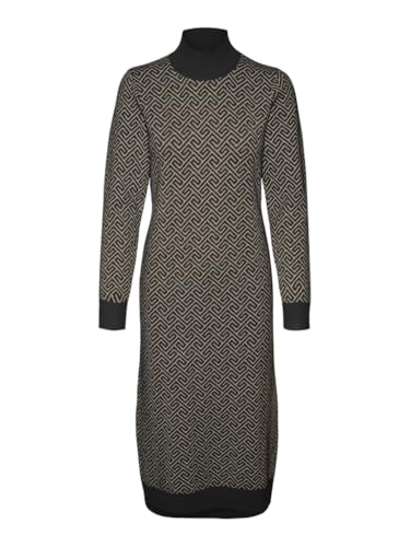 vero moda vmaria art ls high-neck kleid schwarz silber mink grafikdruck xs