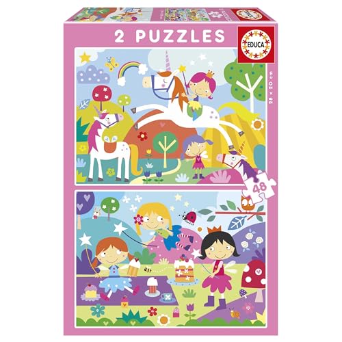 Educa Puzzle Fantasiewelt 2 x 48 Teile große Teile sicher und einfach