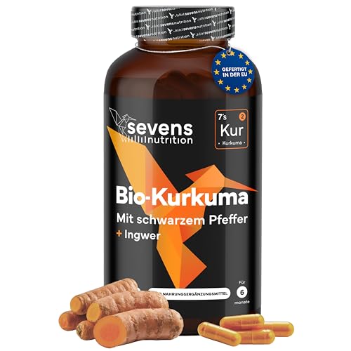 kurkuma kapseln hochdosiert mit schwarzem pfeffer und ingwer 365 kapseln - sevens nutrition