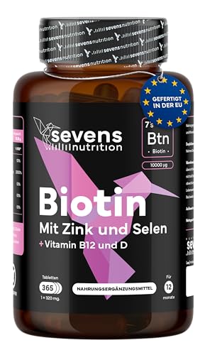 biotin hochdosiert 10.000 mcg, zink, selen, b12 für haare, haut, nägel - sevens