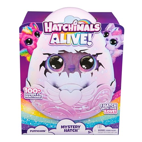 hatchimals alive mystery ei pufficorn, selbstschlüpfendes interaktives plüschtier 25 cm, ab 5 jahren