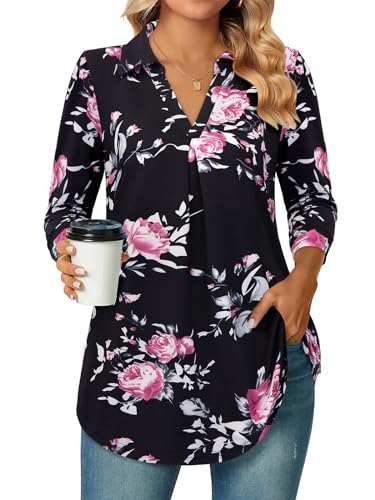 siddhe damen bluse v-ausschnitt langarm 3/4 ärmel tunika locker shirt tops