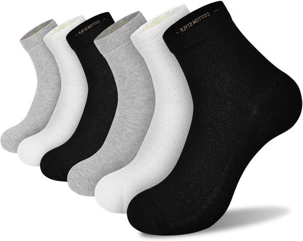 gogogoal baumwollsocken herren damen knöchelsocken atmungsaktiv feuchtigkeitsableitend schwarz weiß grau 6 paar größe 40-44