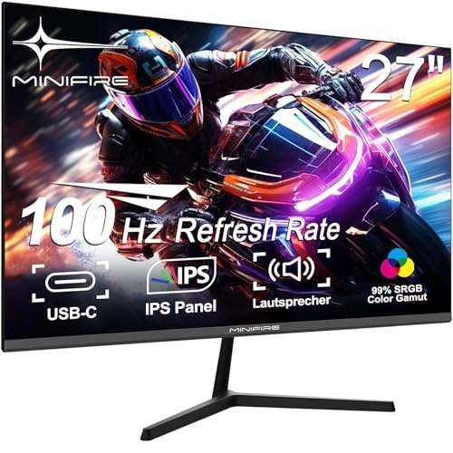 minifire caixun monitor 27 zoll ips 100hz fhd usb type c mit lautsprecher free sync