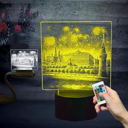 yan-tech 3D acryl nachtlicht prinzessin schloss 16 farben mit fernbedienung, usb/batterie