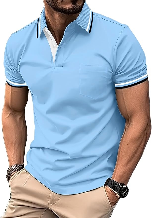 Produktbild: zitysport poloshirt herren kurzarm atmungsaktiv golf polo himmelblau slim fit mit tasche