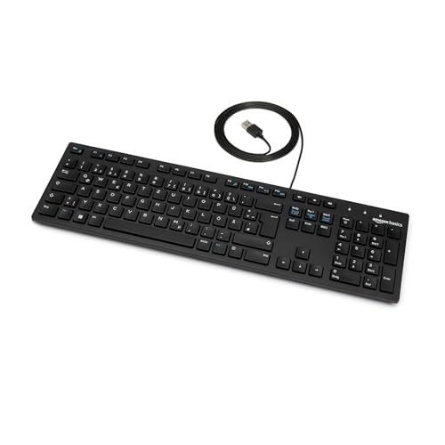amazon basics tastatur usb kabelgebunden de-layout flach mattschwarz