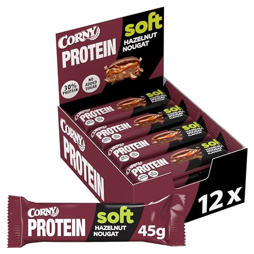 proteinriegel corny soft hazelnuss-nougat, 30% eiweiß, zuckerfrei, 12x45g