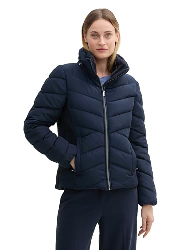 puffer winterjacke damen tom tailor mit kunstfellkragen, sky captain blue, M