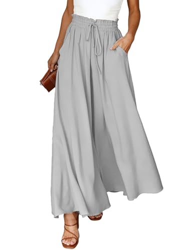Voqeen Damen Palazzo Hose Hohe Taille Lässig Einfarbig Breites Bein Grau S 67 cm