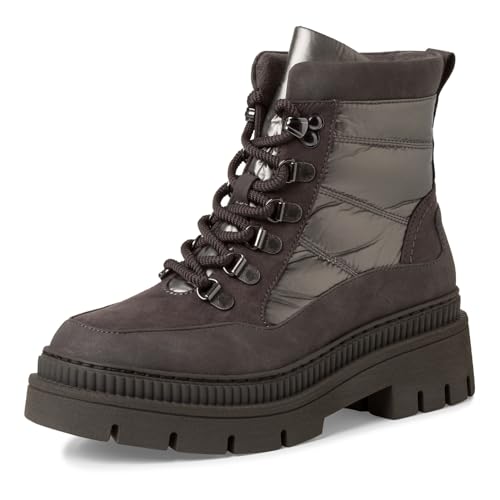 damen stiefeletten zum schnüren mit plateau und reißverschluss, marco tozzi, silber, 38 eu