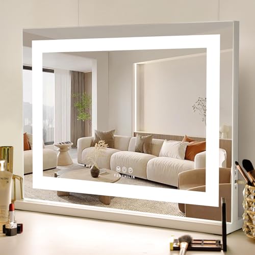 Produktbild: FENCHILIN schminkspiegel mit beleuchtung dimmbar, LED strip, 10x vergrößerung, 58x46cm