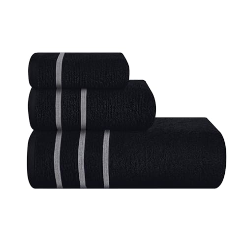 ba Baumwollhandtuchset 3er-Pack mit übergroßem Badetuch 70 x 140 cm, schwarz