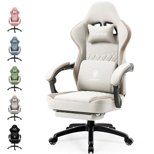 dowinx gaming stuhl beige, ergonomischer bürostuhl mit fußstütze und massage, 150 kg