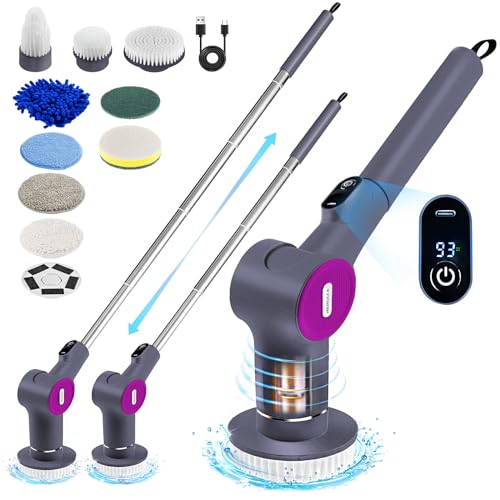 electric cleaning brush HEROCKX kabelloser spin scrubber mit 9 drill heads, einstellbarer griff