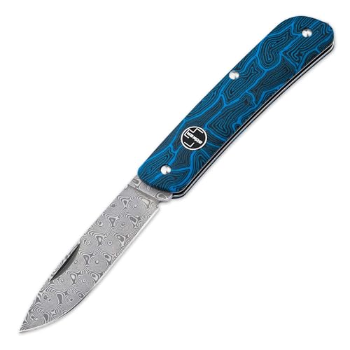 böker plus tech tool damascus taschenmesser slipjoint 110 lagen g10 griff blau