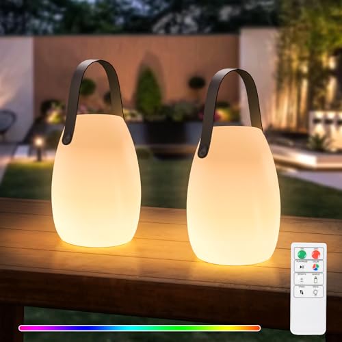 led tischlampe kabellos mit fernbedienung, dimmbar 8 farben, 2 stück, wasserdicht