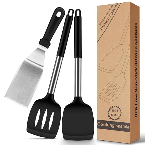 pfannenwender silikon 2er set, hitzebeständig, antihaft, schwarz, bpa-frei