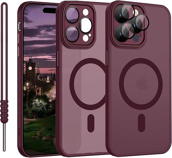 YUANDMI Hülle für iPhone 15 Pro Max, MagSafe kompatibel, dünn, rutschfest, rot