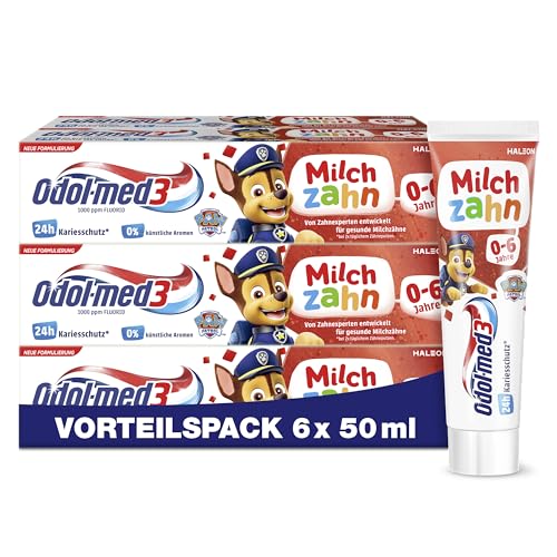 odol-med3 milchzahn zahnpasta, 6x50ml, schutz und pflege für gesunde zähne bis 6 jahre