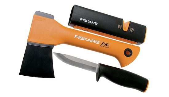 fiskars kaminofen-set mit freizeitbeil, schärfer, messer und köcher für 50,25